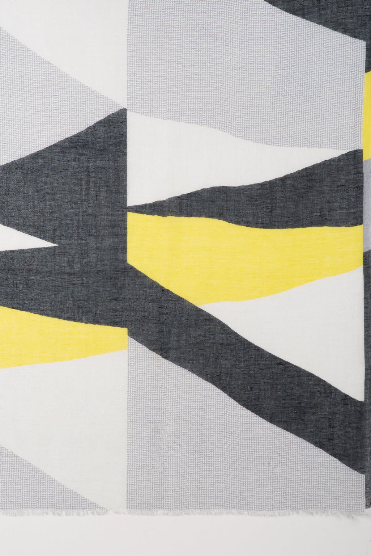Abstract Geometry Print Linen Cotton Scarf in Grey Black Lime