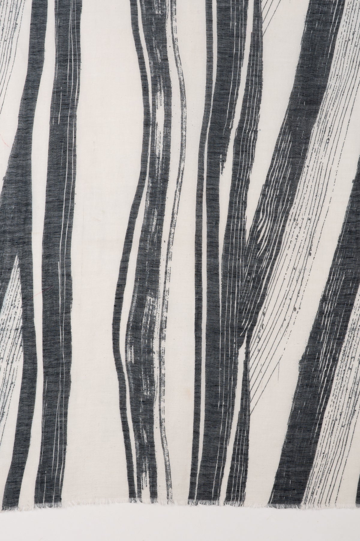 Stripy Strokes Print Linen Cotton Scarf in Black and White