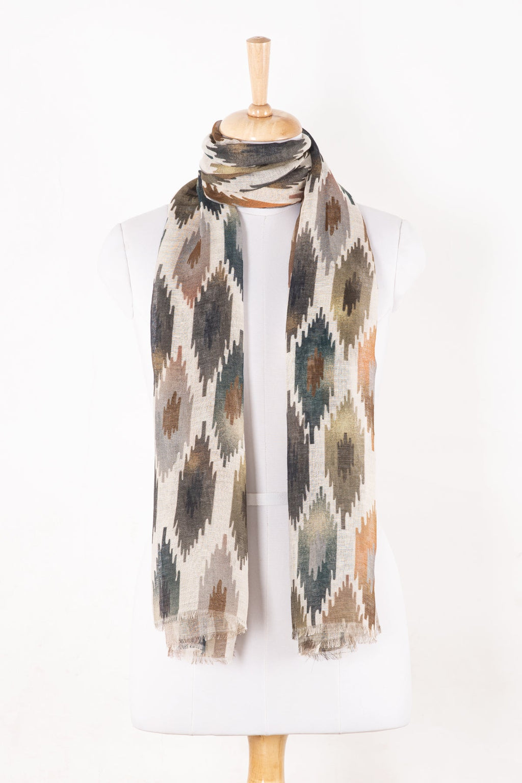 Ikat Glory Printed Linen Cotton Scarf in Multi