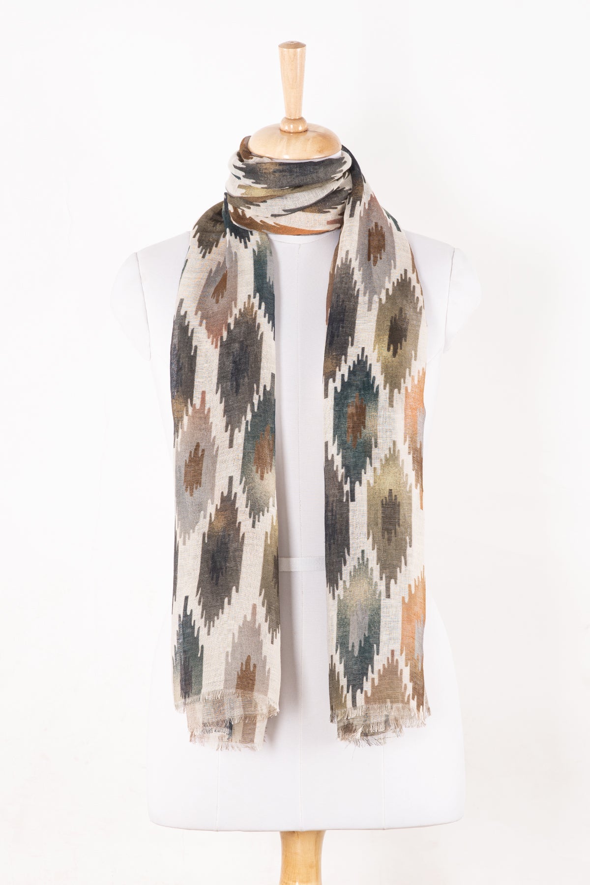Ikat Glory Printed Linen Cotton Scarf in Multi