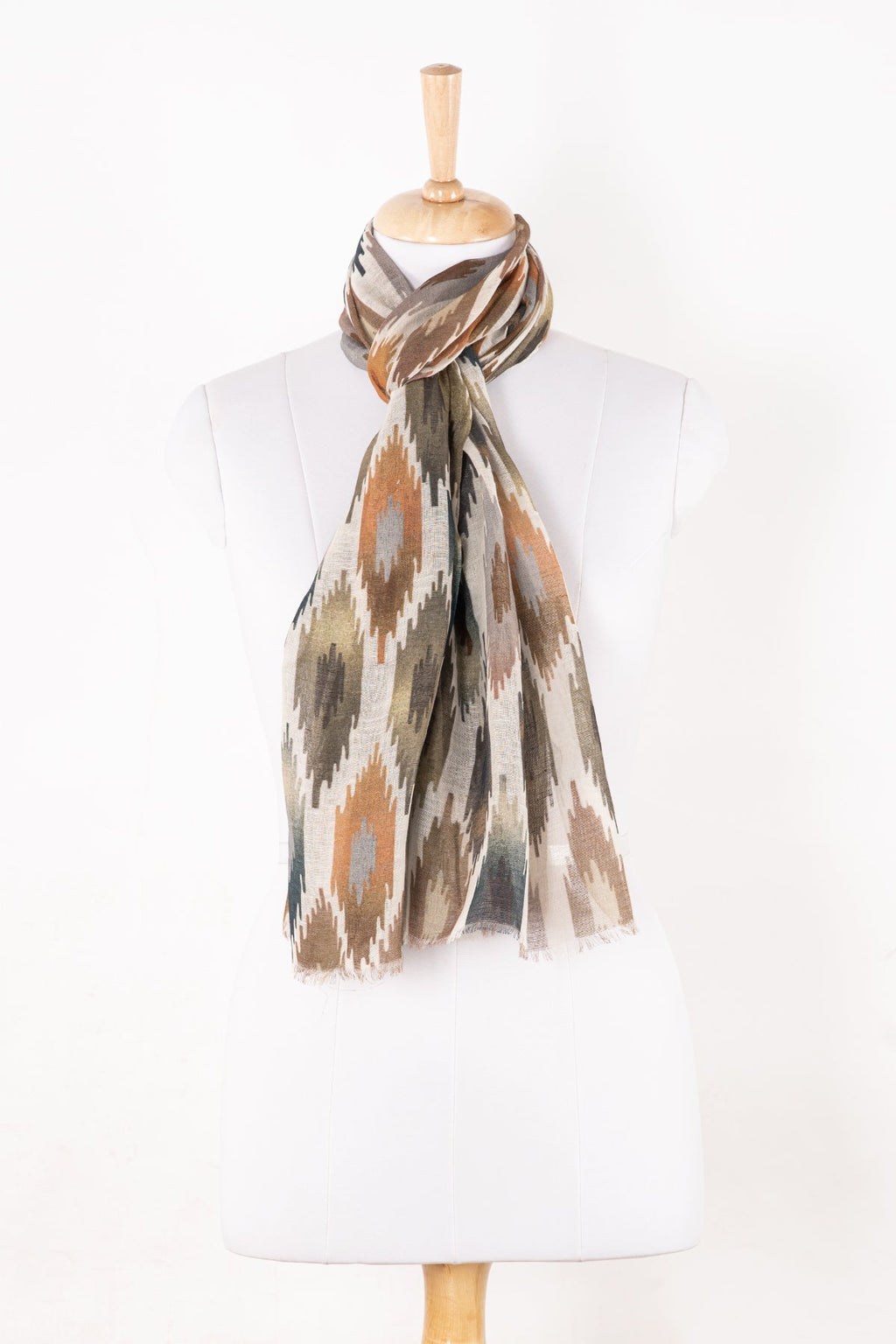 Ikat Glory Printed Linen Cotton Scarf in Multi