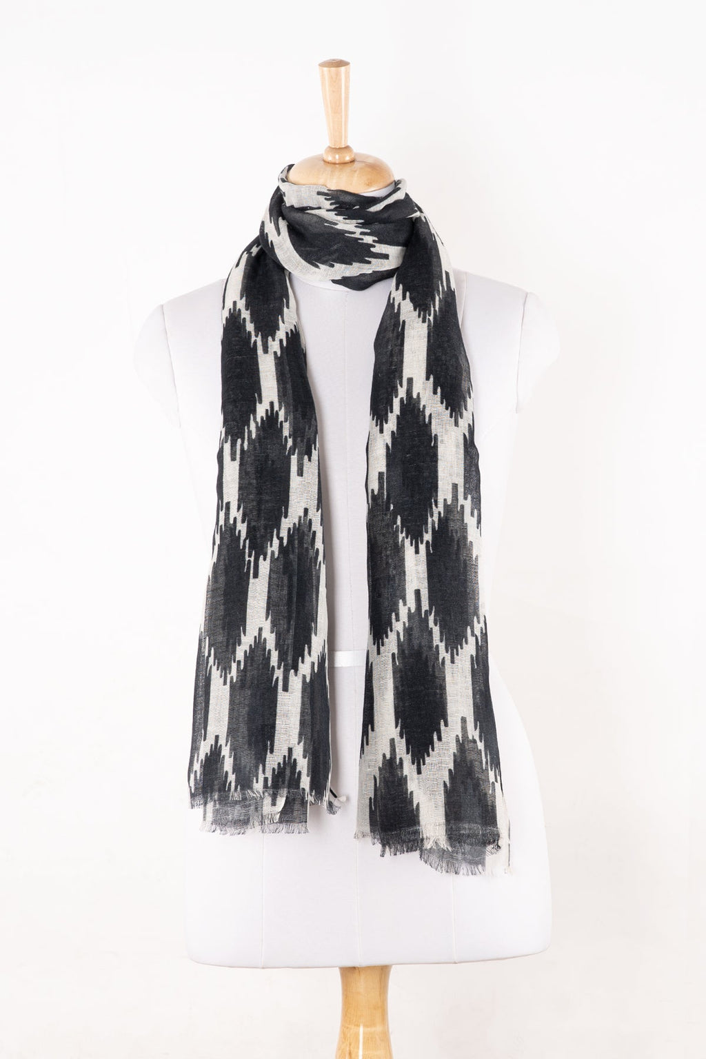 Black and White Ikat Printed Linen Scarf