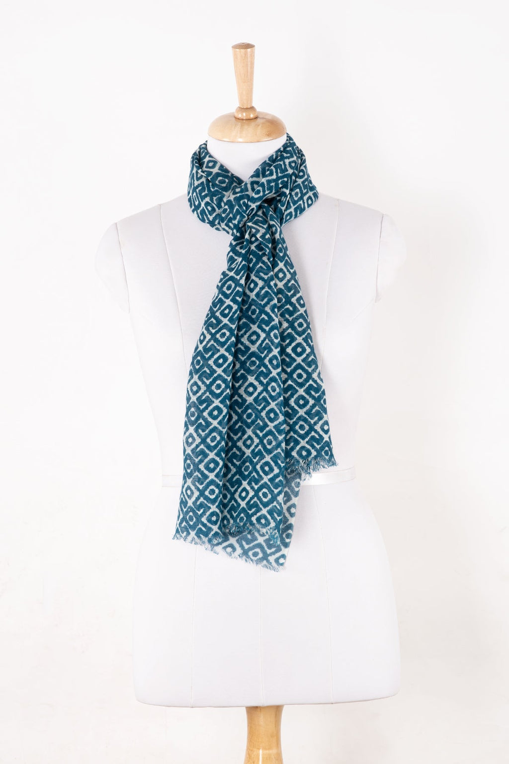 Tribal Tile Print Linen Cotton Scarf in Teal
