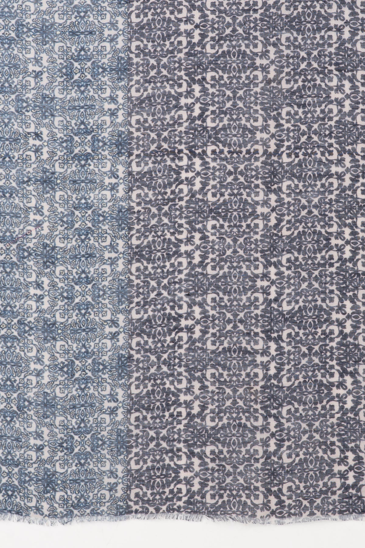 Floral Tile Print Linen Cotton Scarf in Navy Cement