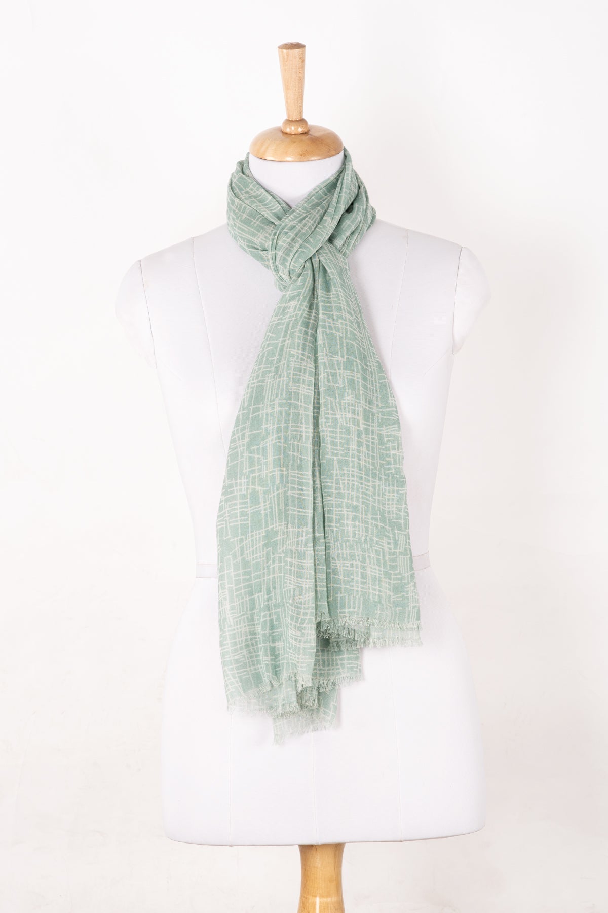 Busy Strokes Print Cotton Modal Scarf in Sage