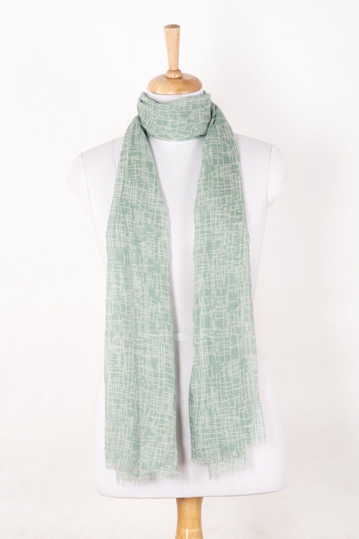 Busy Strokes Print Cotton Modal Scarf in Sage