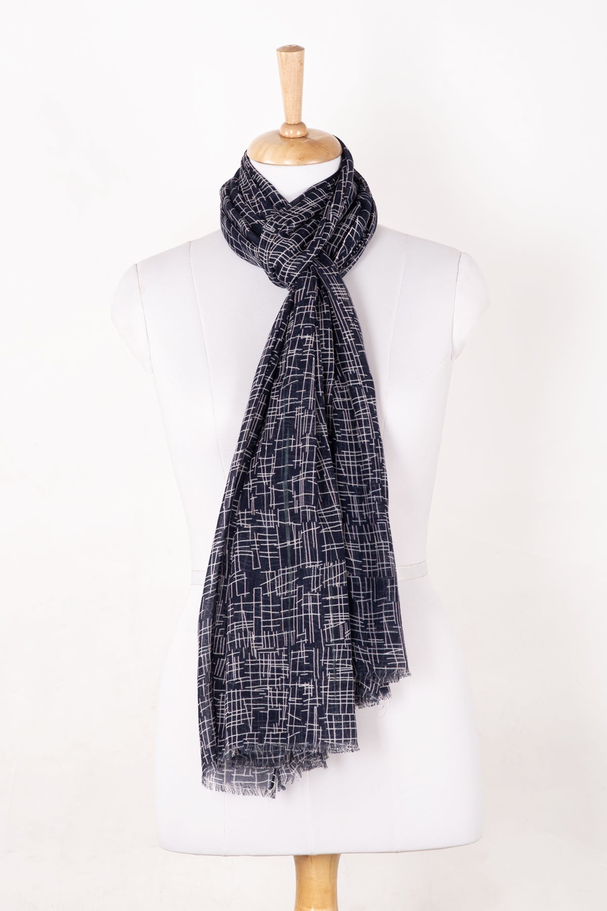 Navy Print Cotton Modal Scarf
