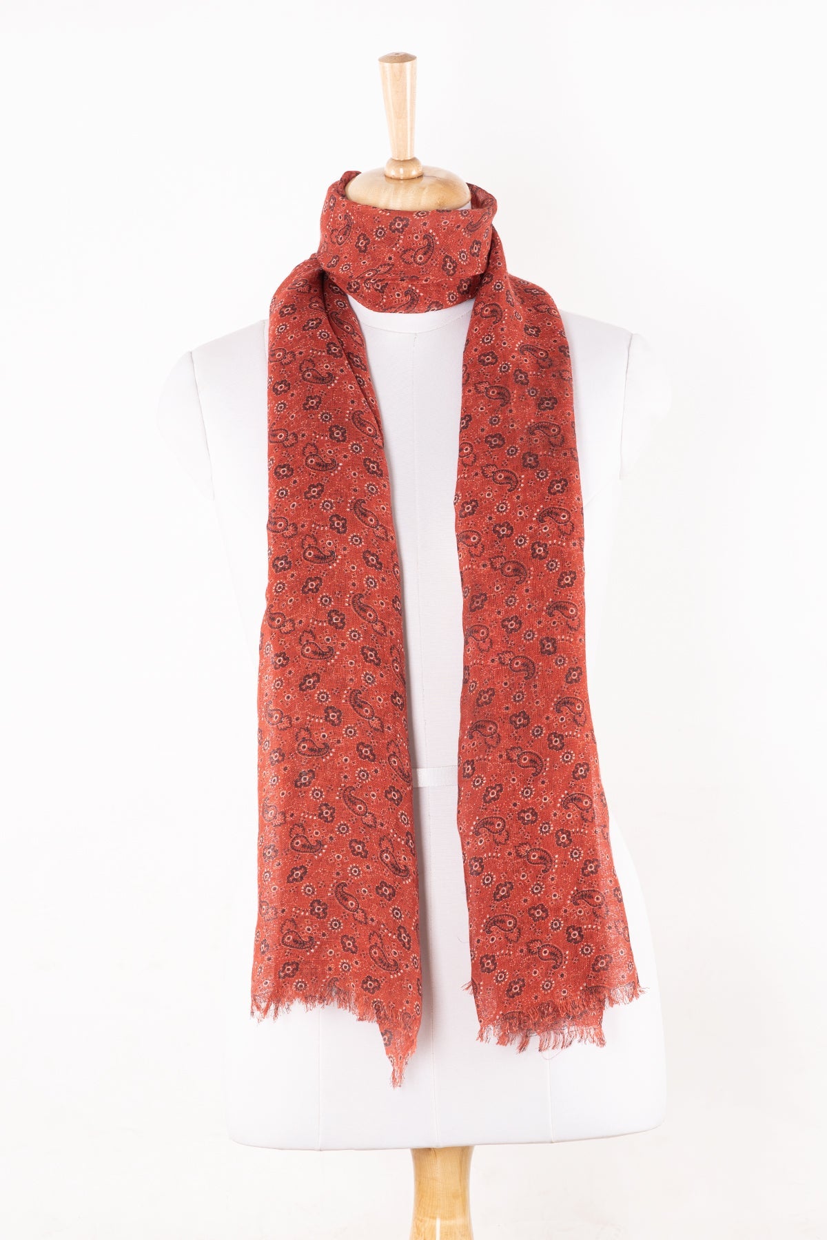 Ditsy Paisley and Flower Print Linen Cotton Scarf in Crimson