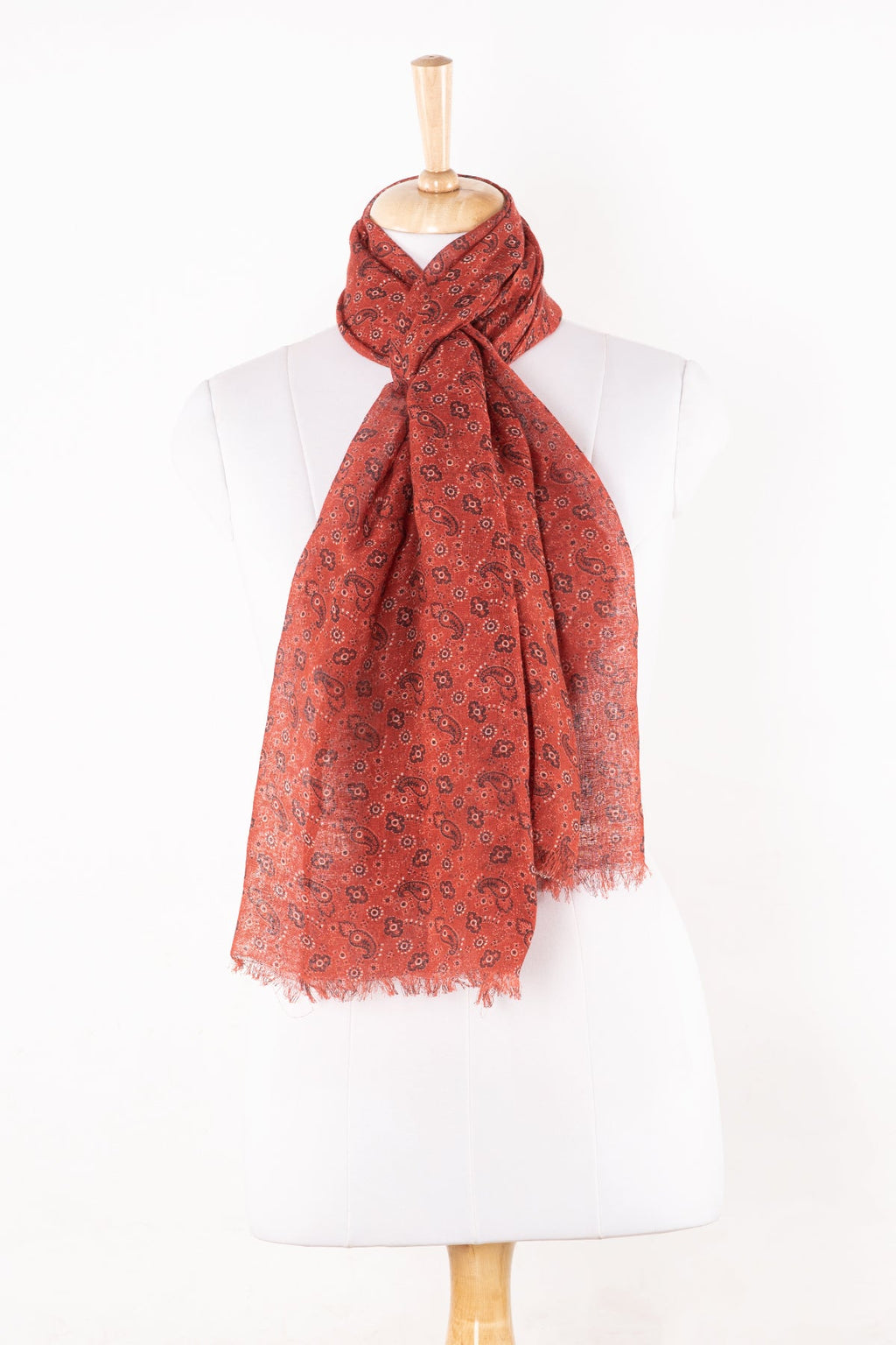 Ditsy Paisley and Flower Print Linen Cotton Scarf in Crimson