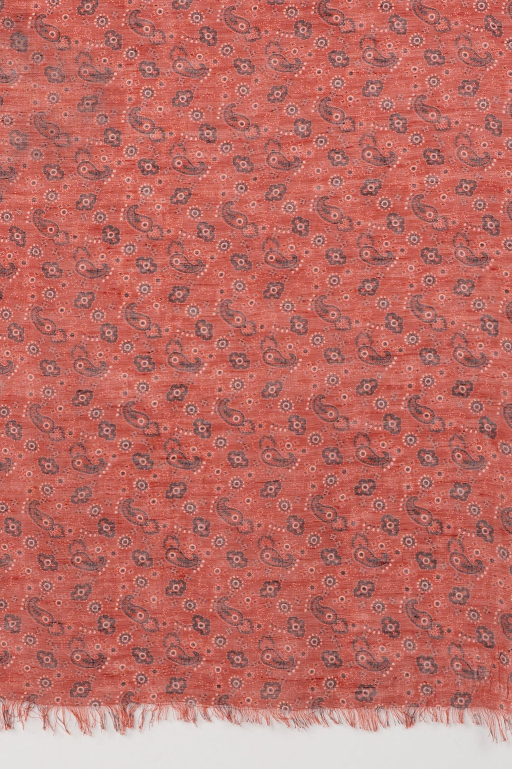 Ditsy Paisley and Flower Print Linen Cotton Scarf in Crimson