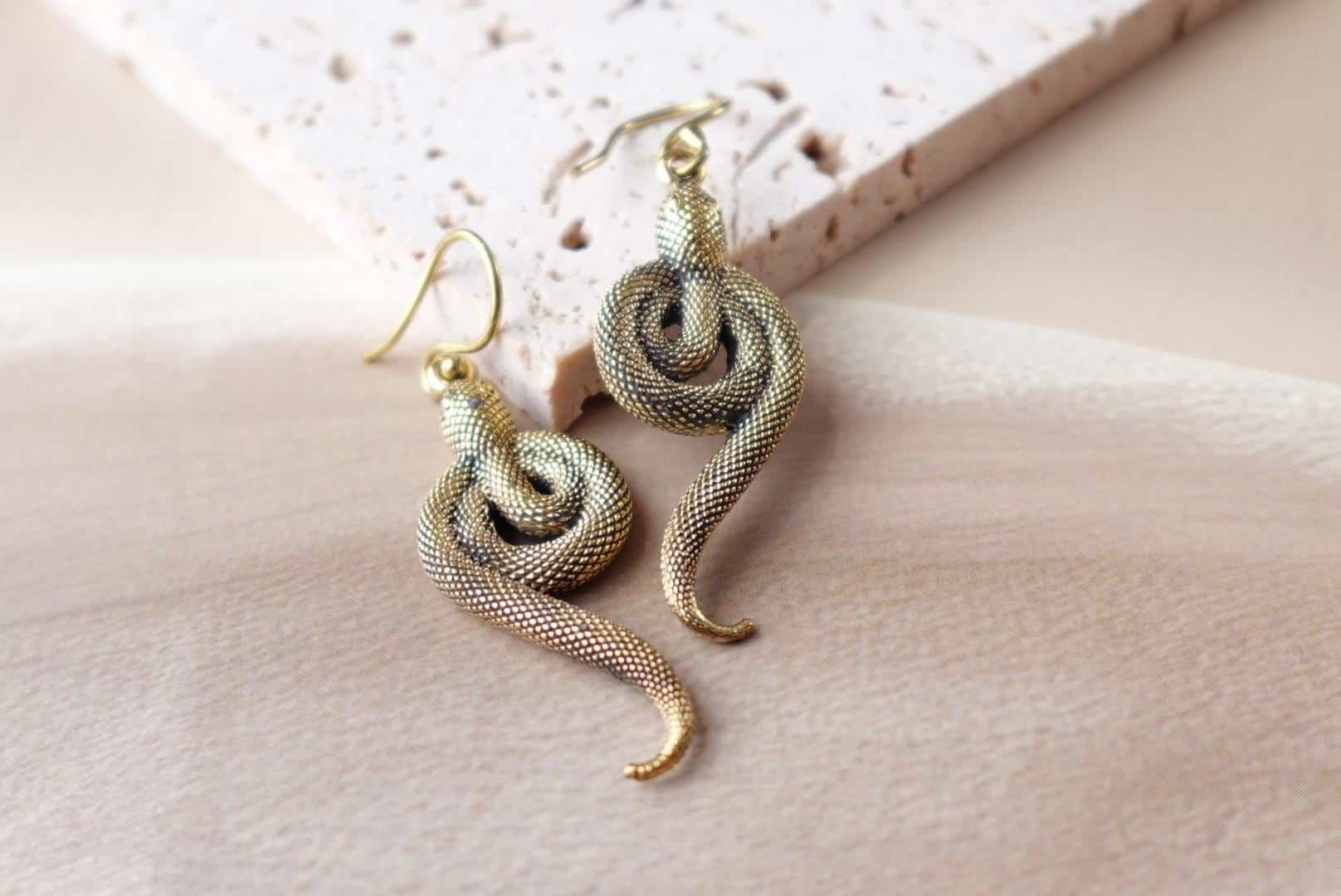 Snake Shaped Brass Dangles in Antique Silver Gold Finish