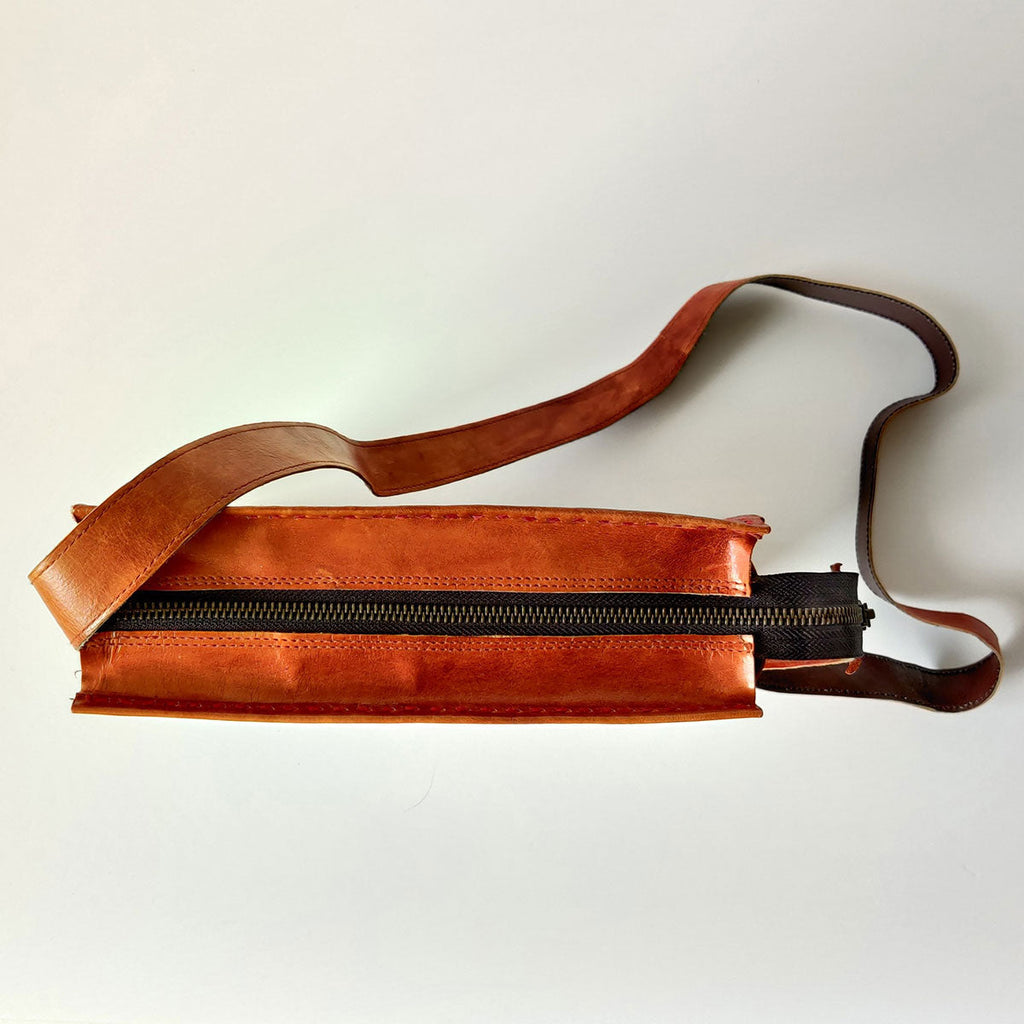 Intricate Embroidery Camel Leather Shoulder Bag