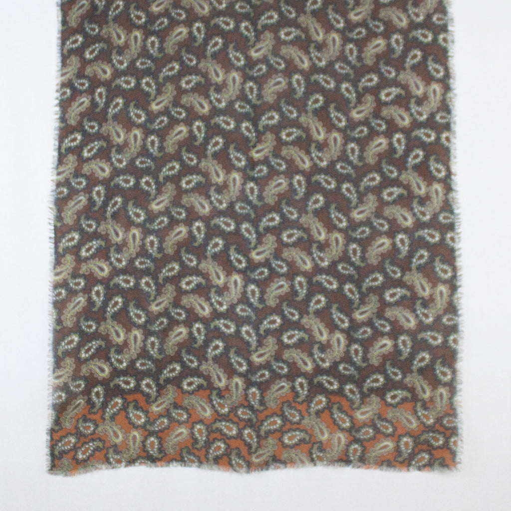 All Over Paisley Print Merino Wool Scarf in Brown Navy