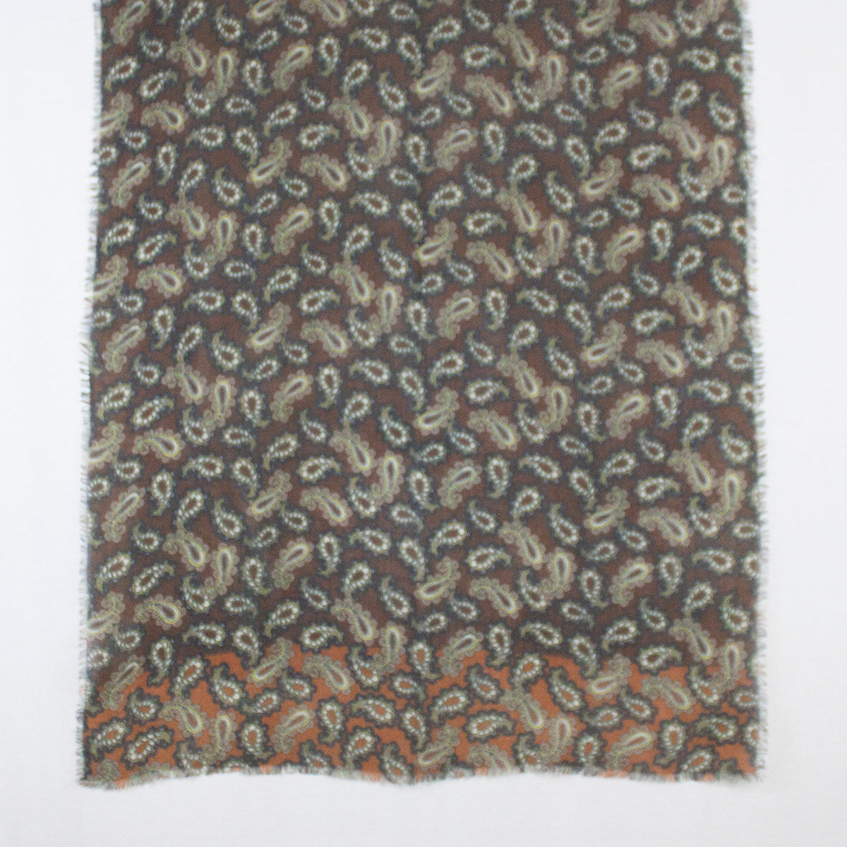 All Over Paisley Print Merino Wool Scarf in Brown Navy