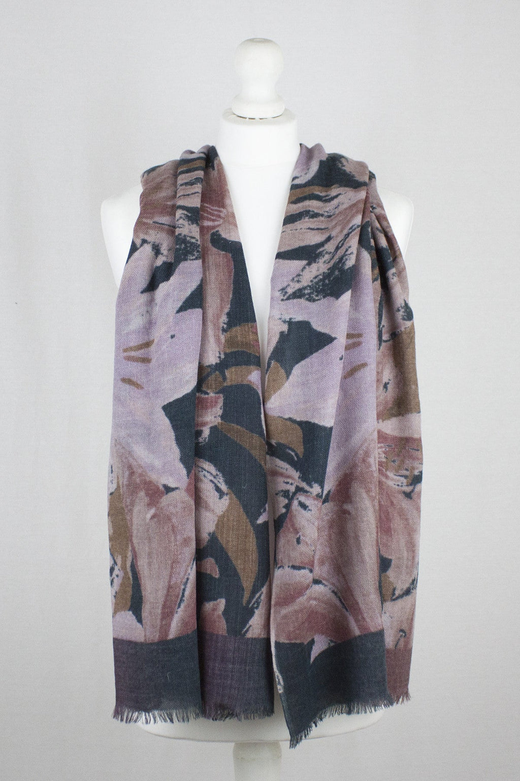 Flower Show Merino Wool Scarf in Navy and Pink