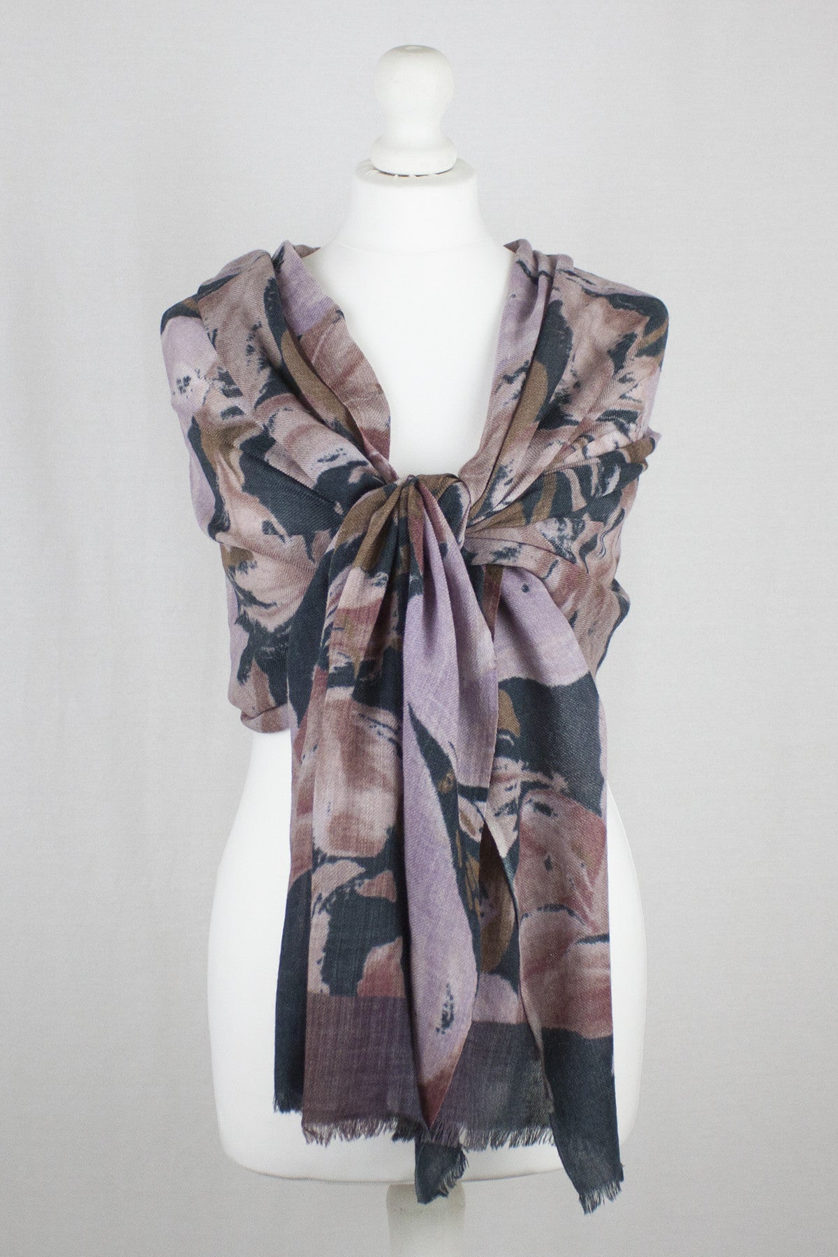 Flower Show Merino Wool Scarf in Navy and Pink