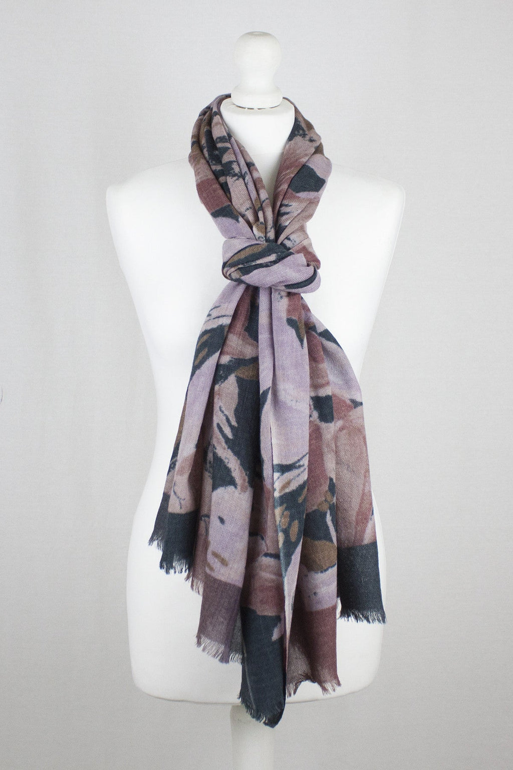 Flower Show Merino Wool Scarf in Navy and Pink