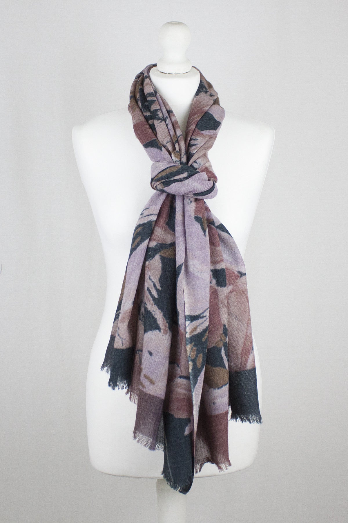 Flower Show Merino Wool Scarf in Navy and Pink