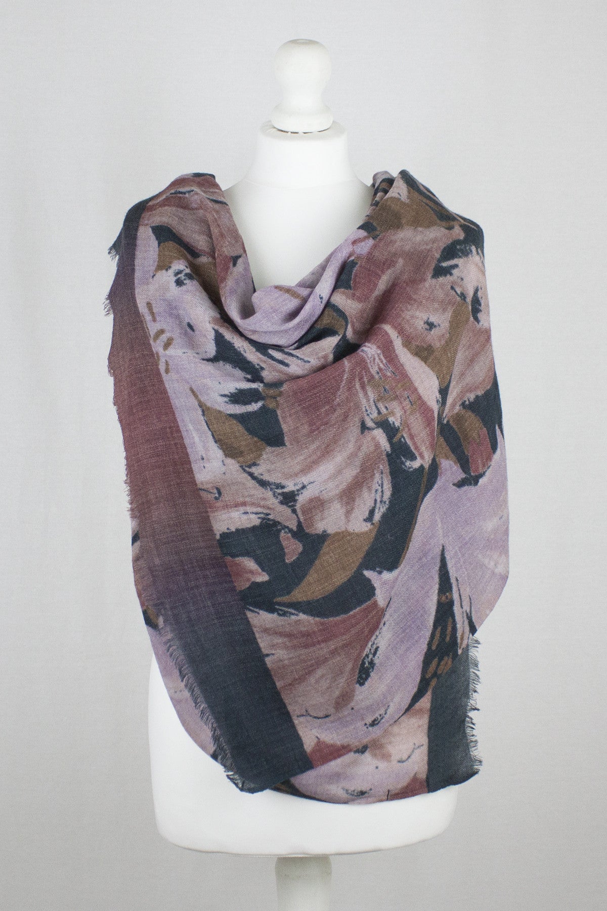 Flower Show Merino Wool Scarf in Navy and Pink