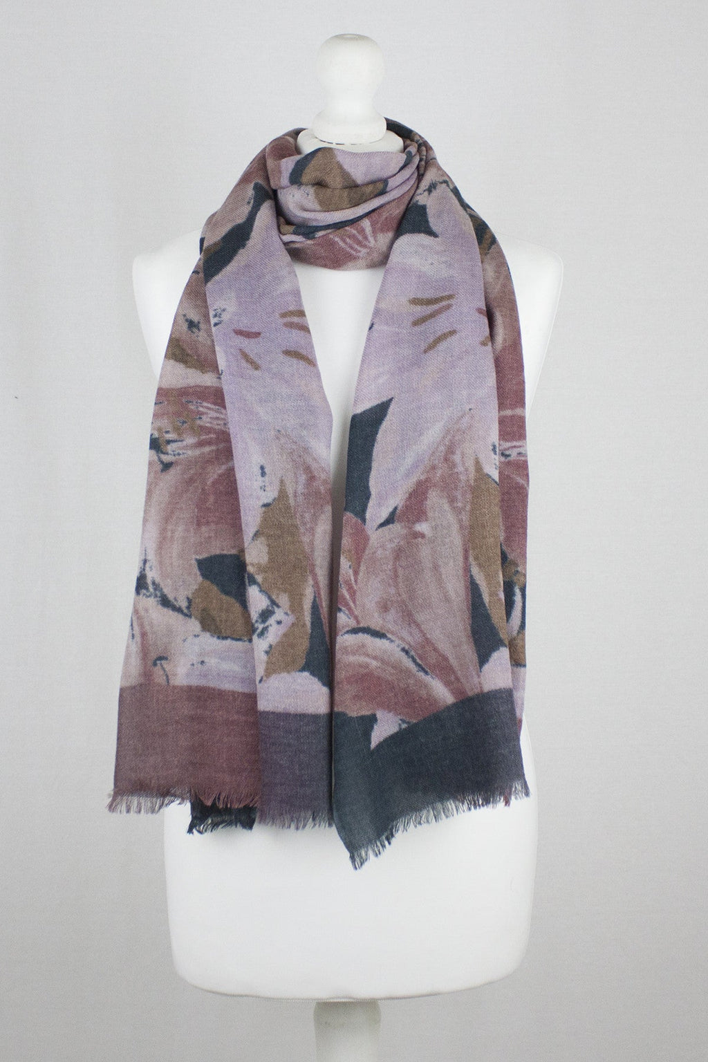 Flower Show Merino Wool Scarf in Navy and Pink