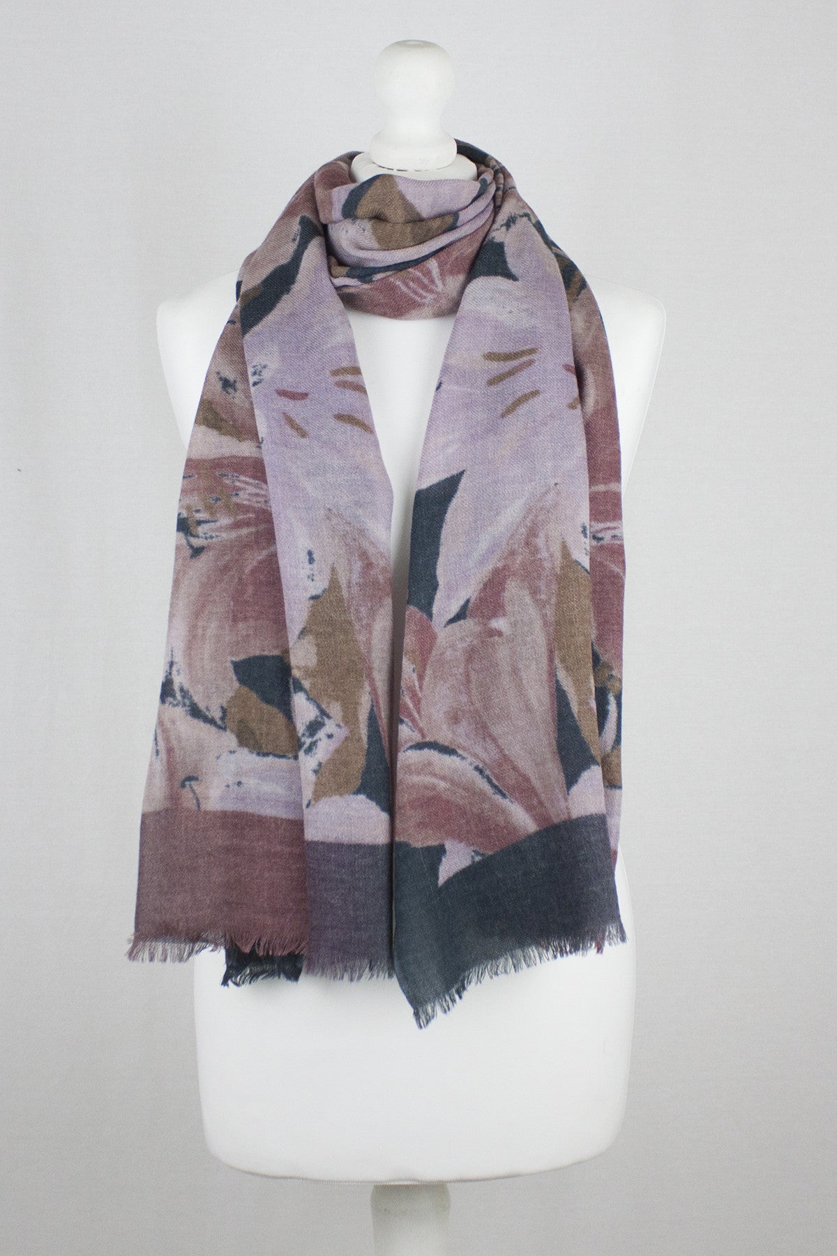 Flower Show Merino Wool Scarf in Navy and Pink