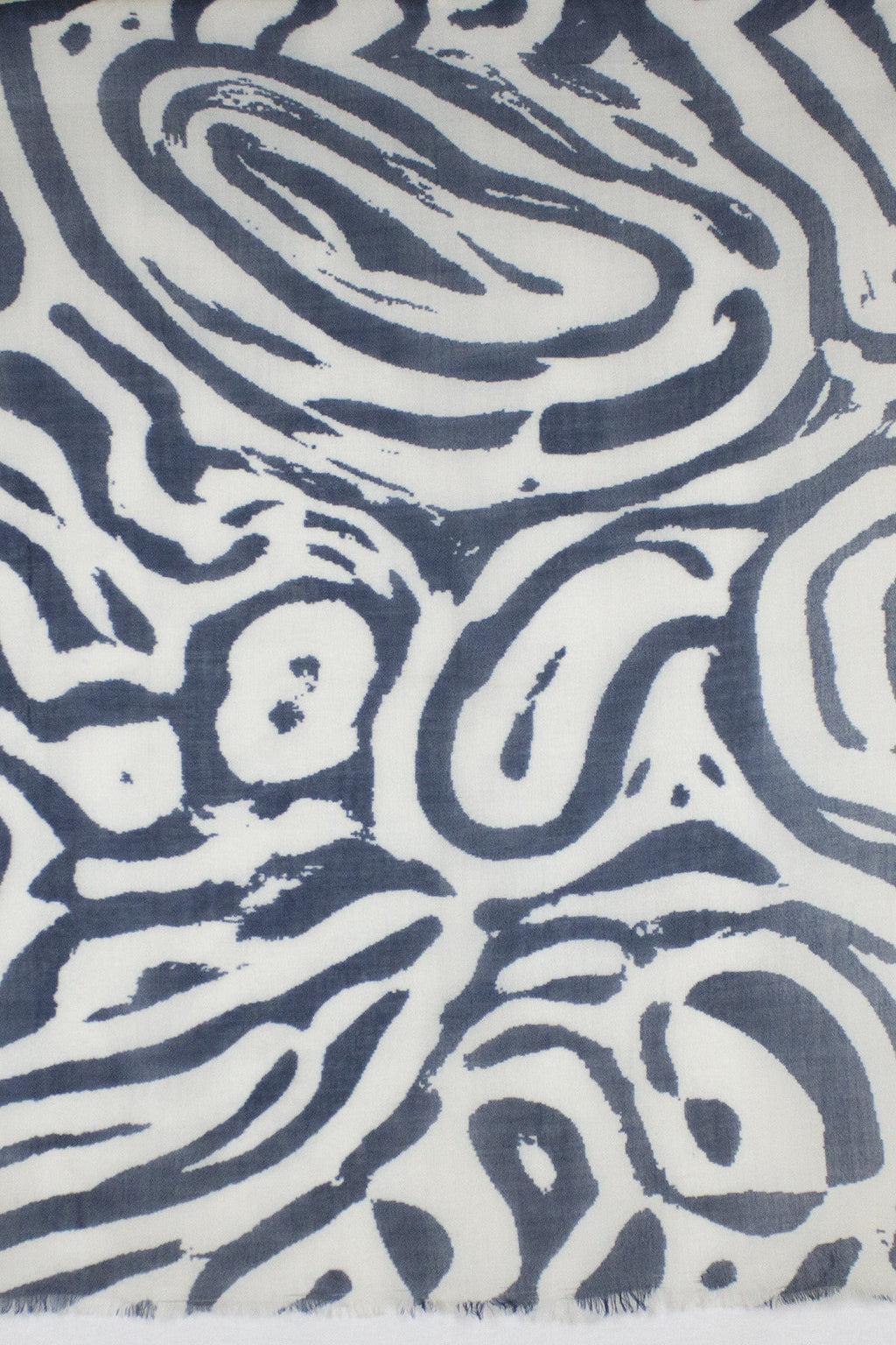 Fun Maze Print Merino Wool Scarf in Off White and Navy
