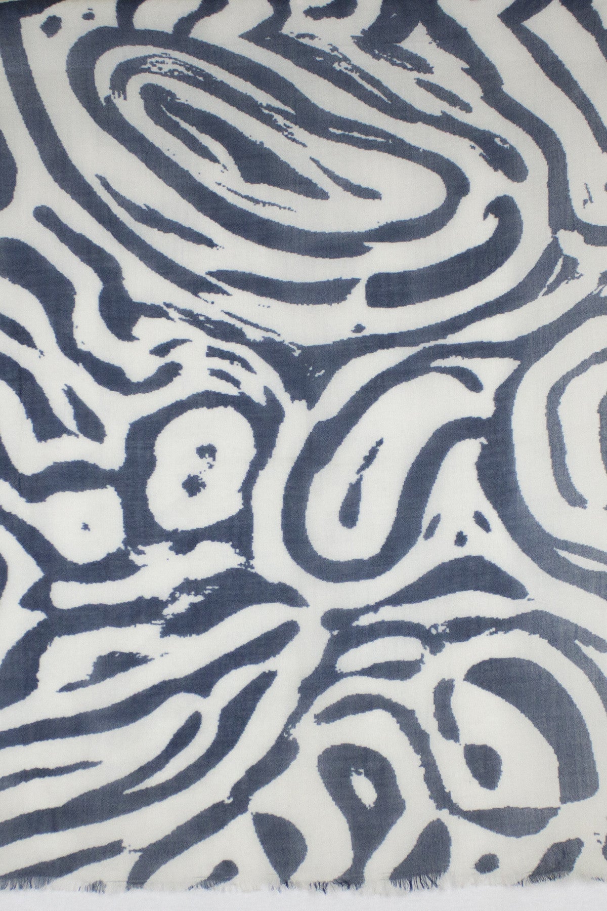Fun Maze Print Merino Wool Scarf in Off White and Navy