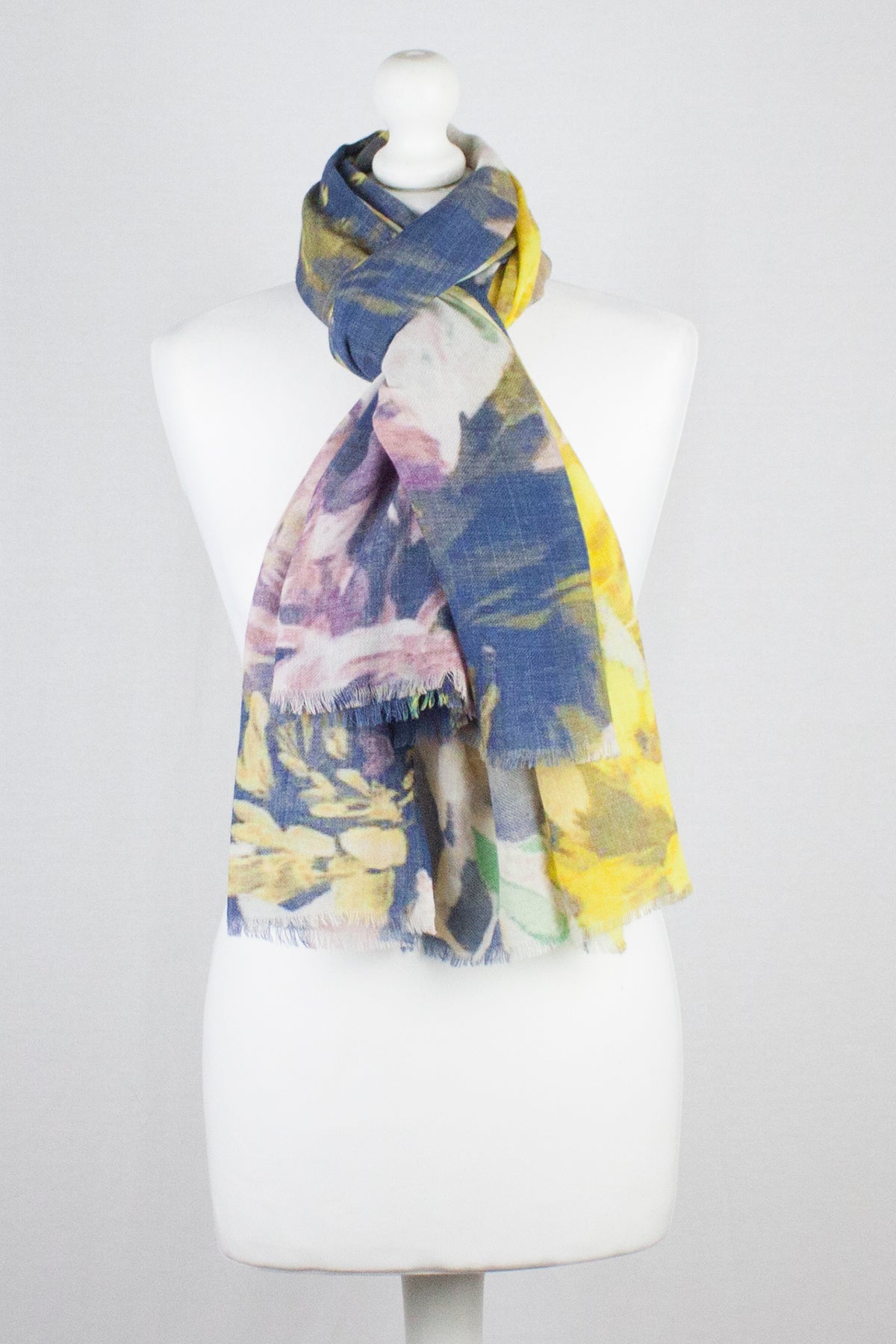 Romantic Flower Print Merino Wool Scarf in Multi