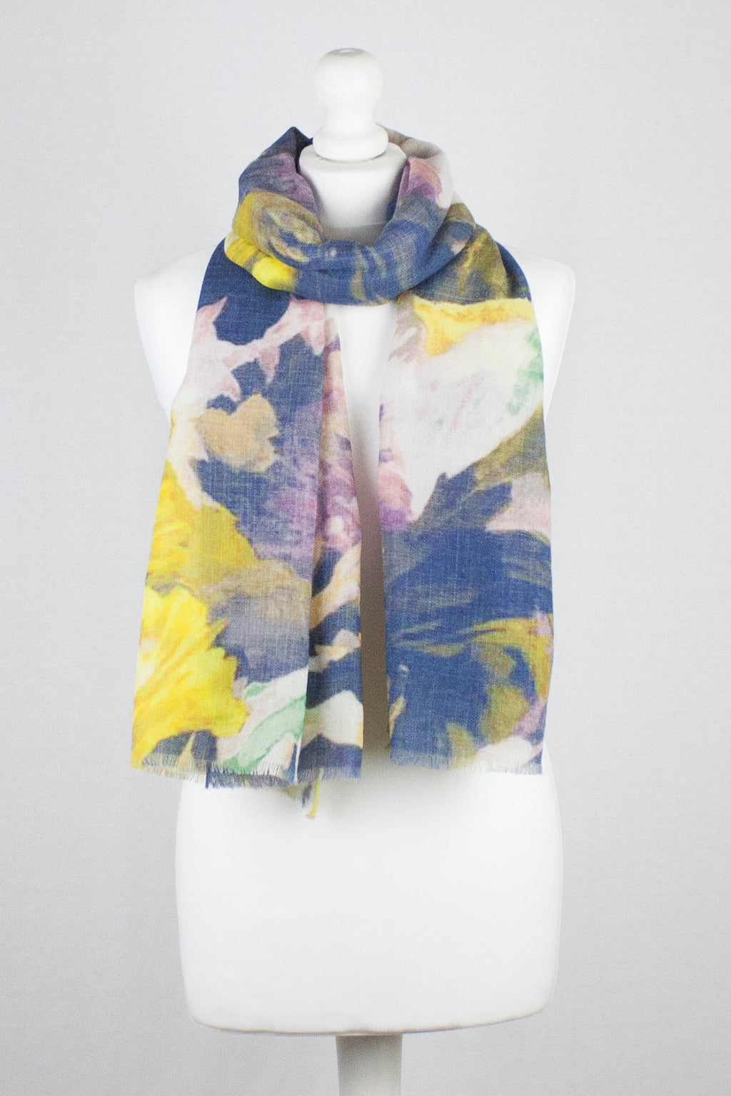 Romantic Flower Print Merino Wool Scarf in Multi