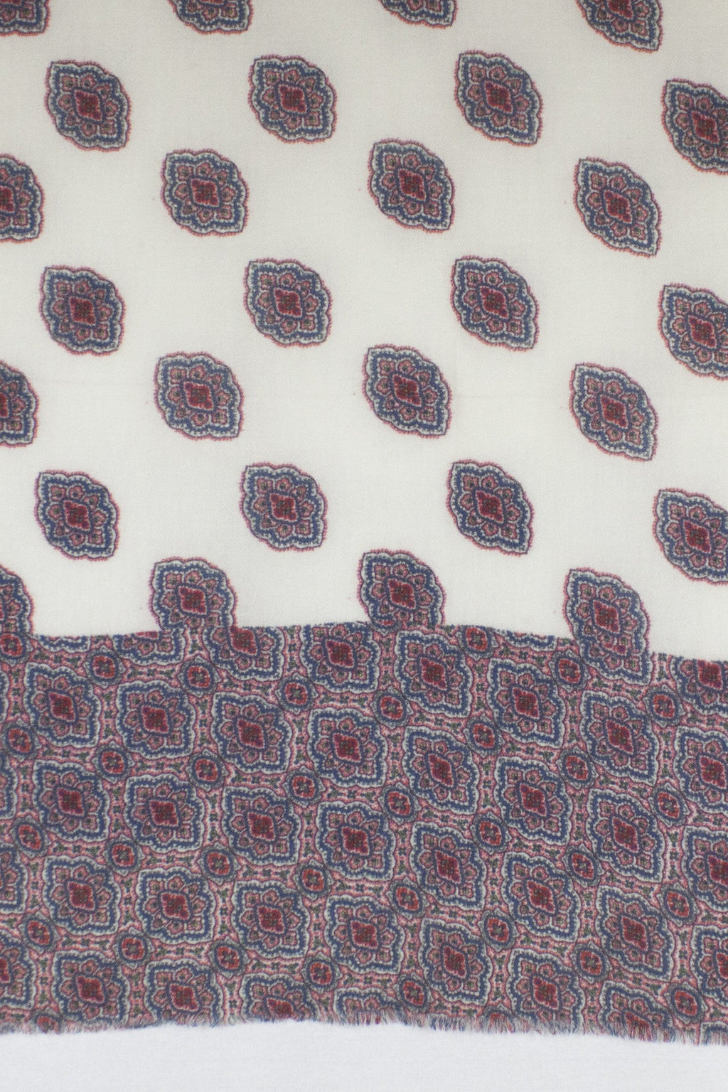 Ethnic Print Merino Wool Scarf in Off White