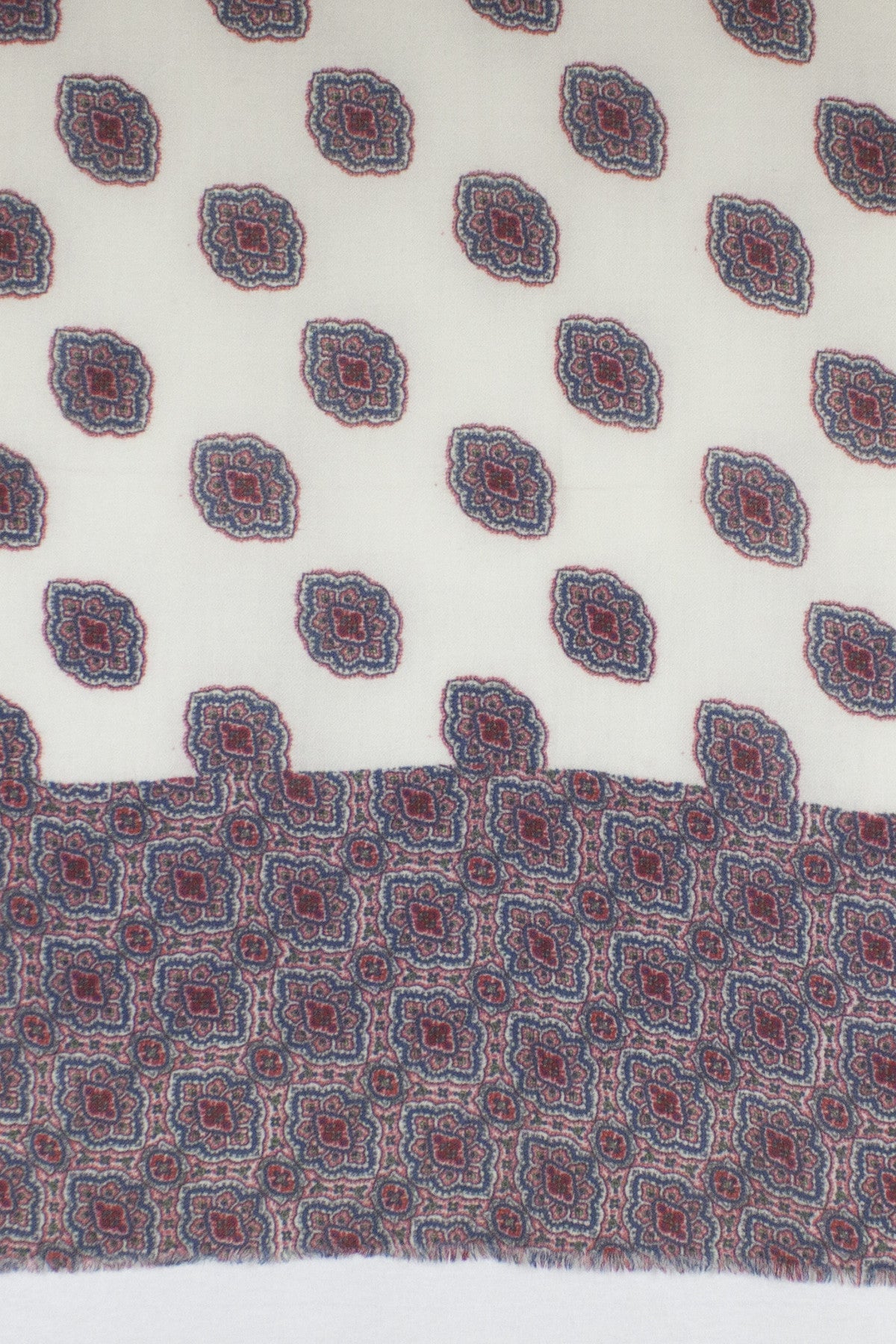 Ethnic Print Merino Wool Scarf in Off White