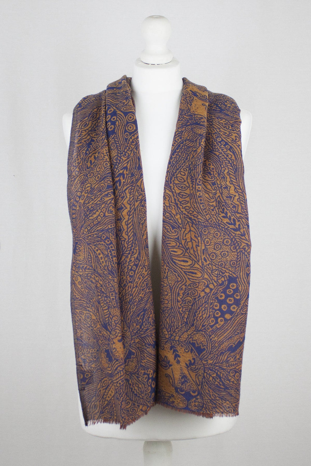 Dark Night Cheetah Jacquard Merino Wool Scarf Navy Orange
