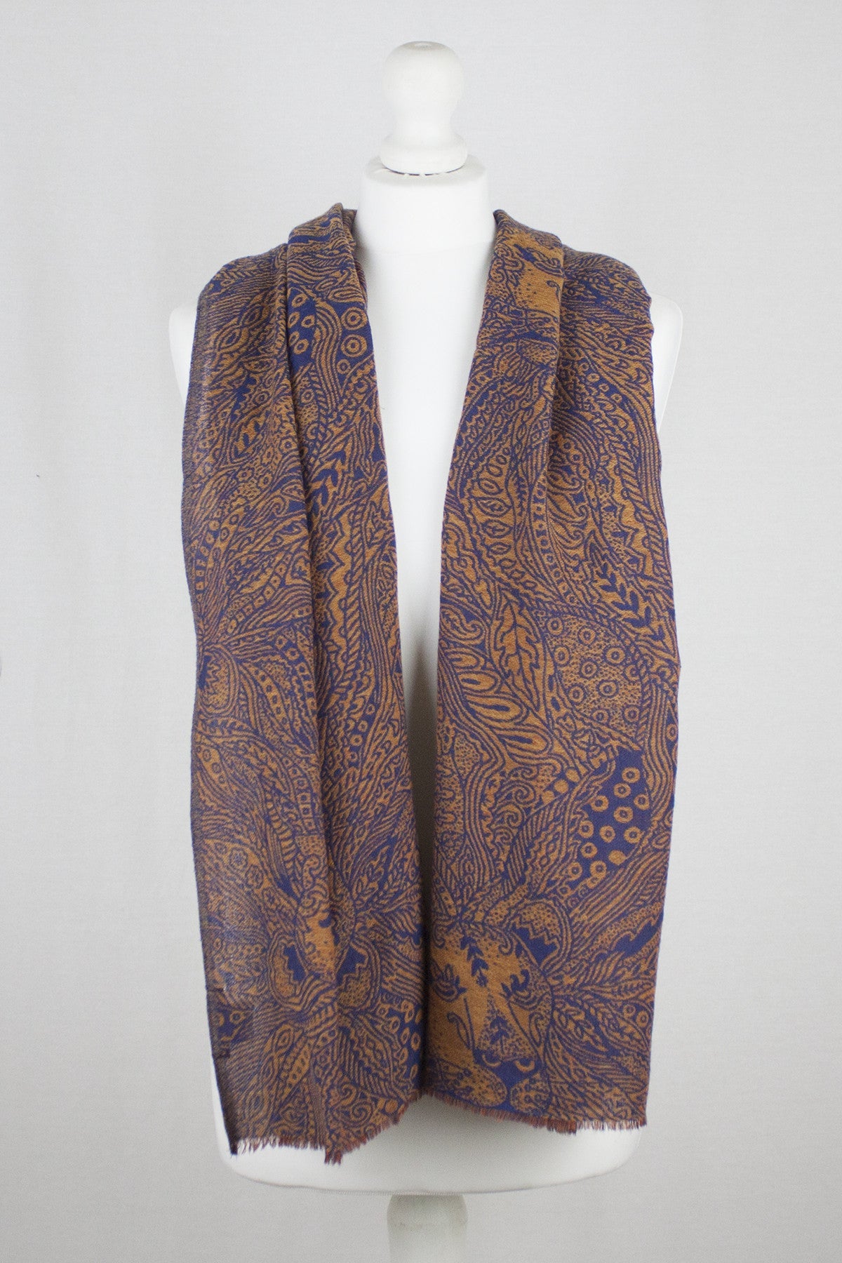 Dark Night Cheetah Jacquard Merino Wool Scarf Navy Orange