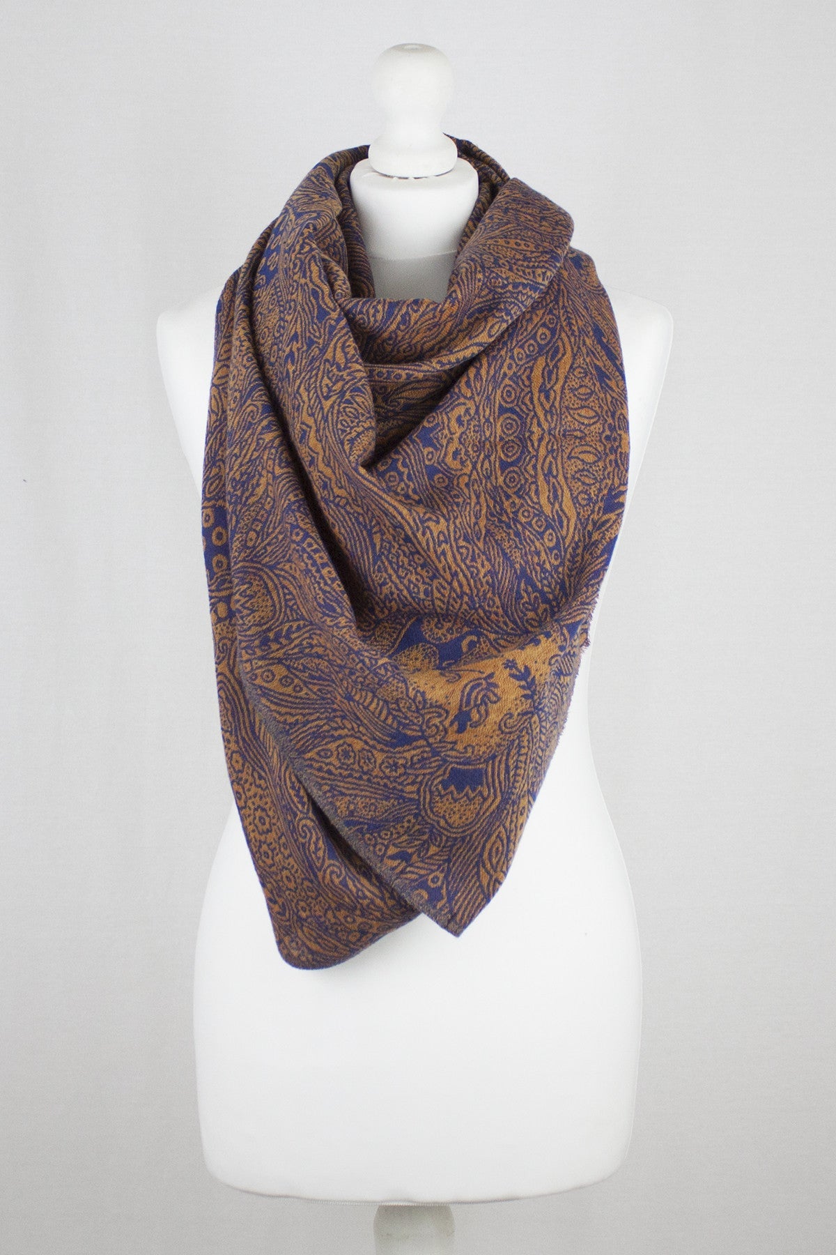 Dark Night Cheetah Jacquard Merino Wool Scarf Navy Orange
