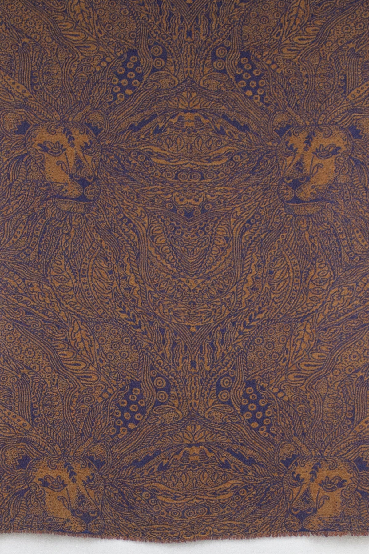 Dark Night Cheetah Jacquard Merino Wool Scarf Navy Orange