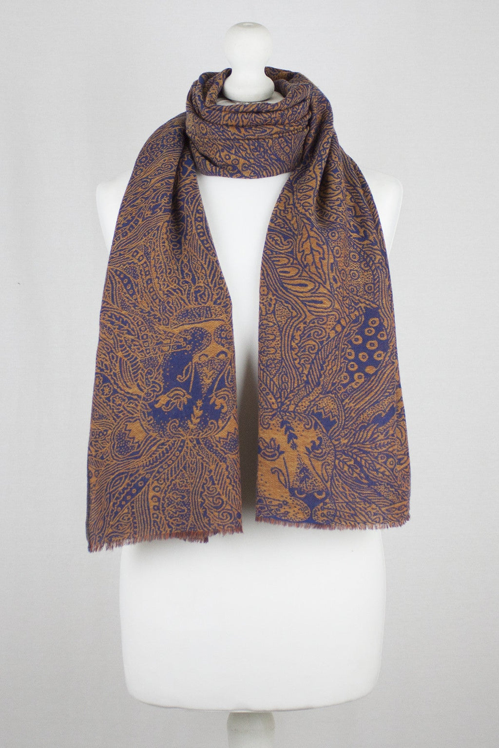 Dark Night Cheetah Jacquard Merino Wool Scarf Navy Orange