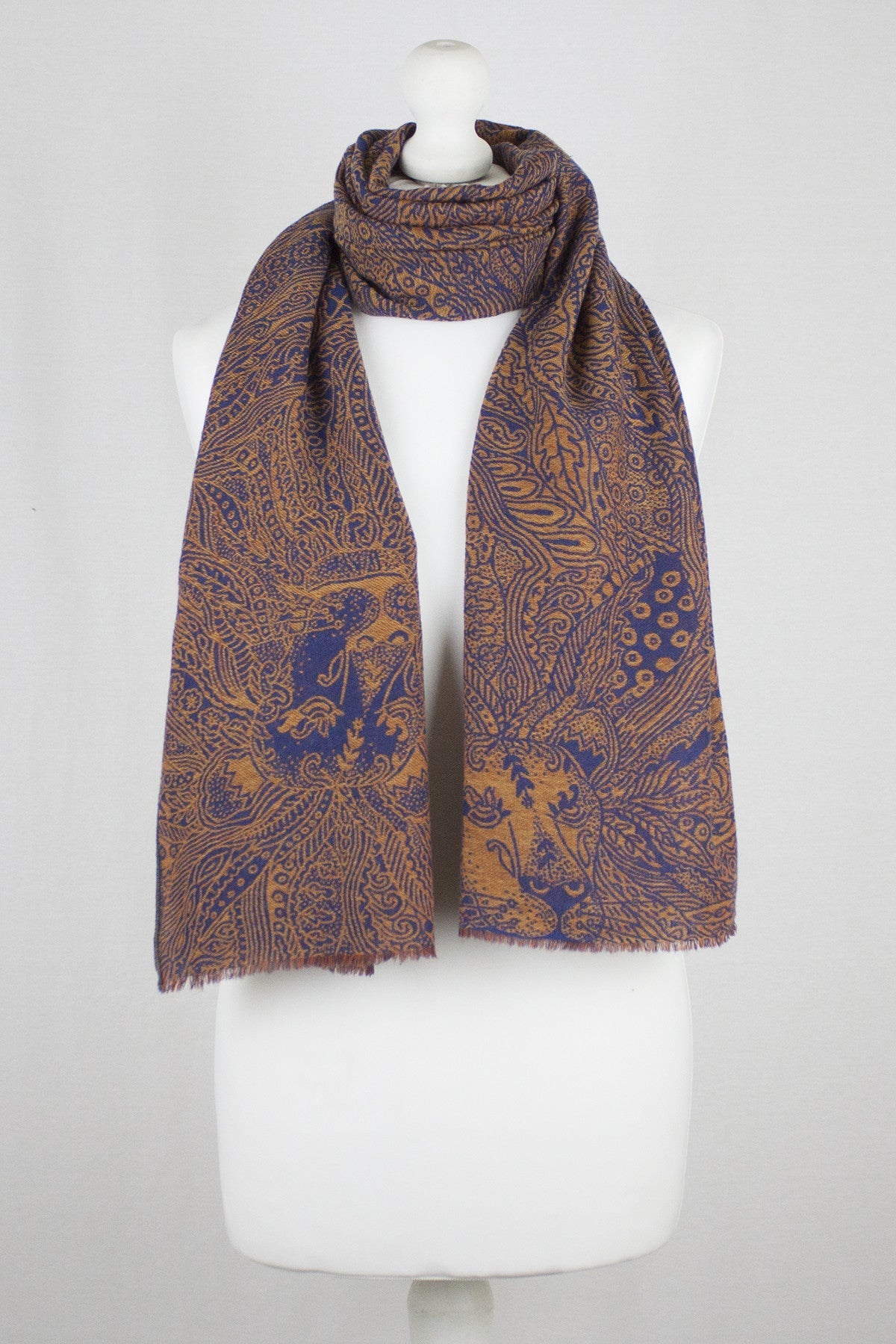 Dark Night Cheetah Jacquard Merino Wool Scarf Navy Orange