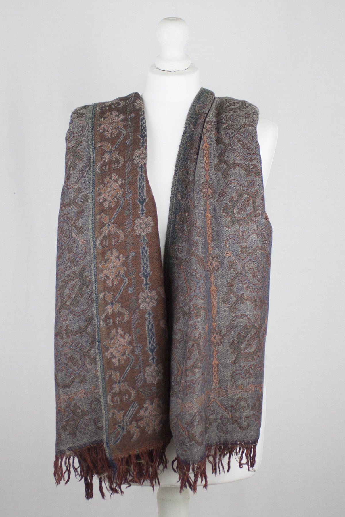 Merino Wool Scarf in Grey and Orange