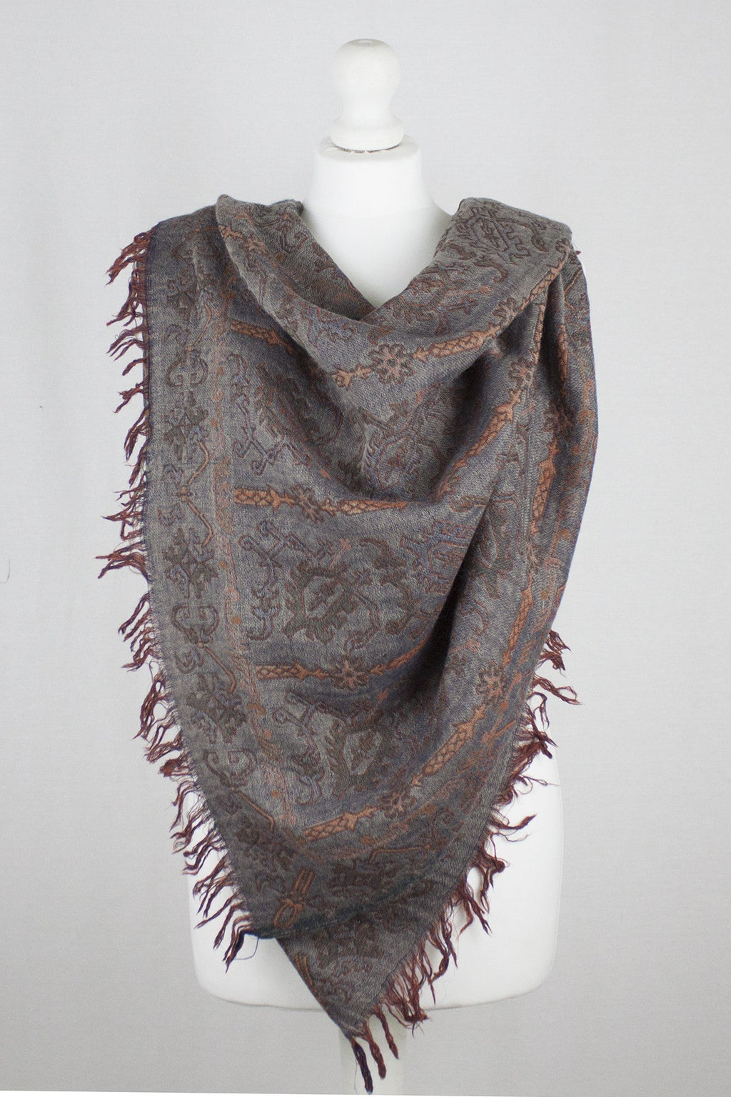 Merino Wool Scarf in Grey and Orange