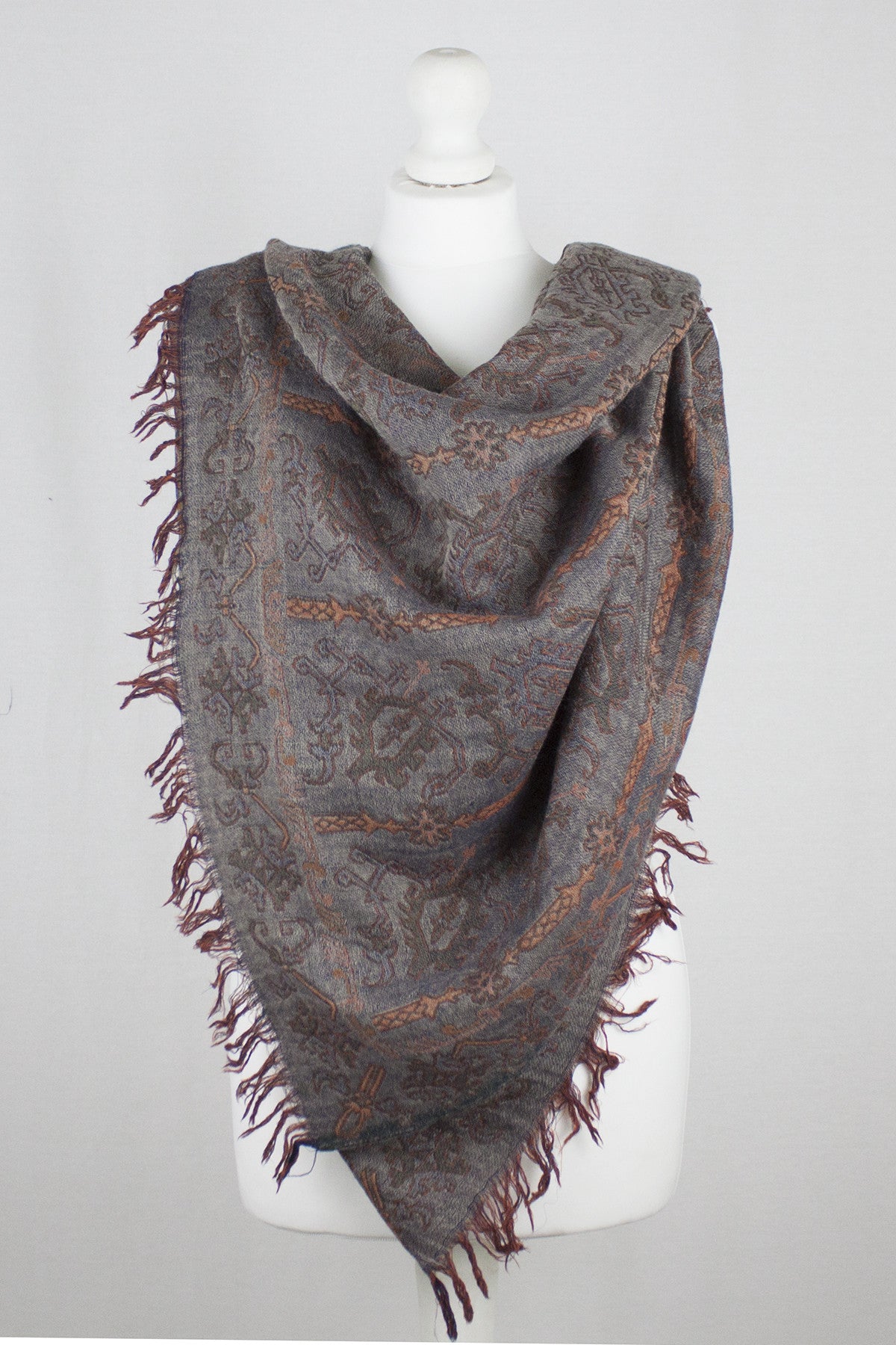 Merino Wool Scarf in Grey and Orange