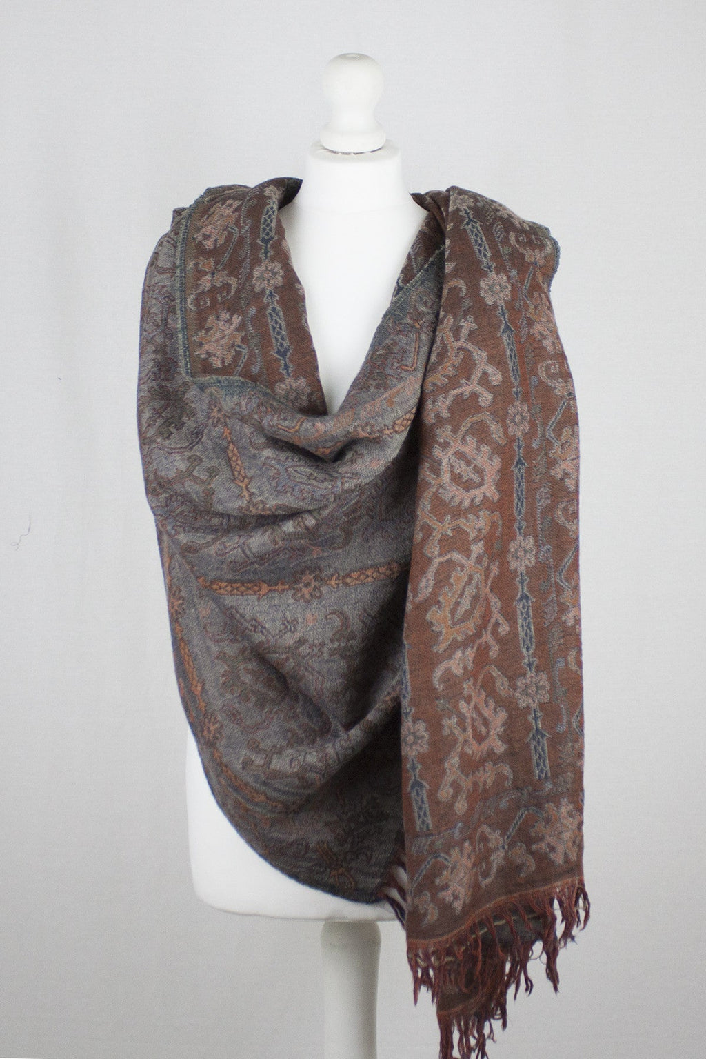 Merino Wool Scarf in Grey and Orange