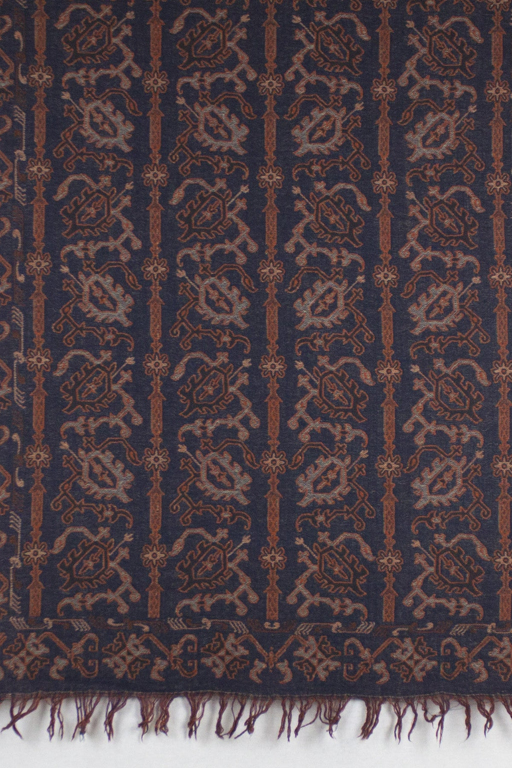 Jamdani Jacquard Merino Wool Scarf in Navy and Orange