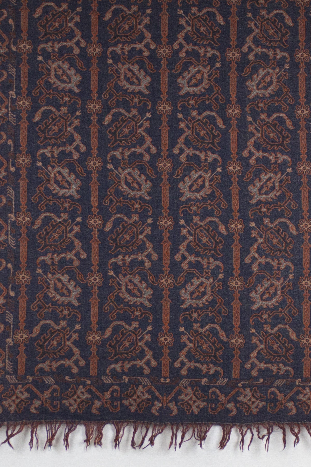 Jamdani Jacquard Merino Wool Scarf in Navy and Orange