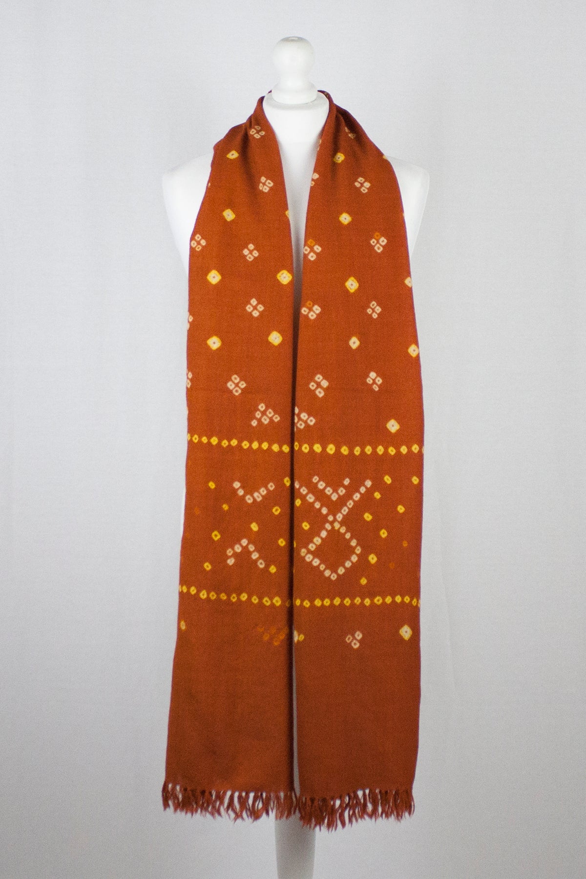 Orange Tie Dye Wool Scarf with Hand Knotted Tassels