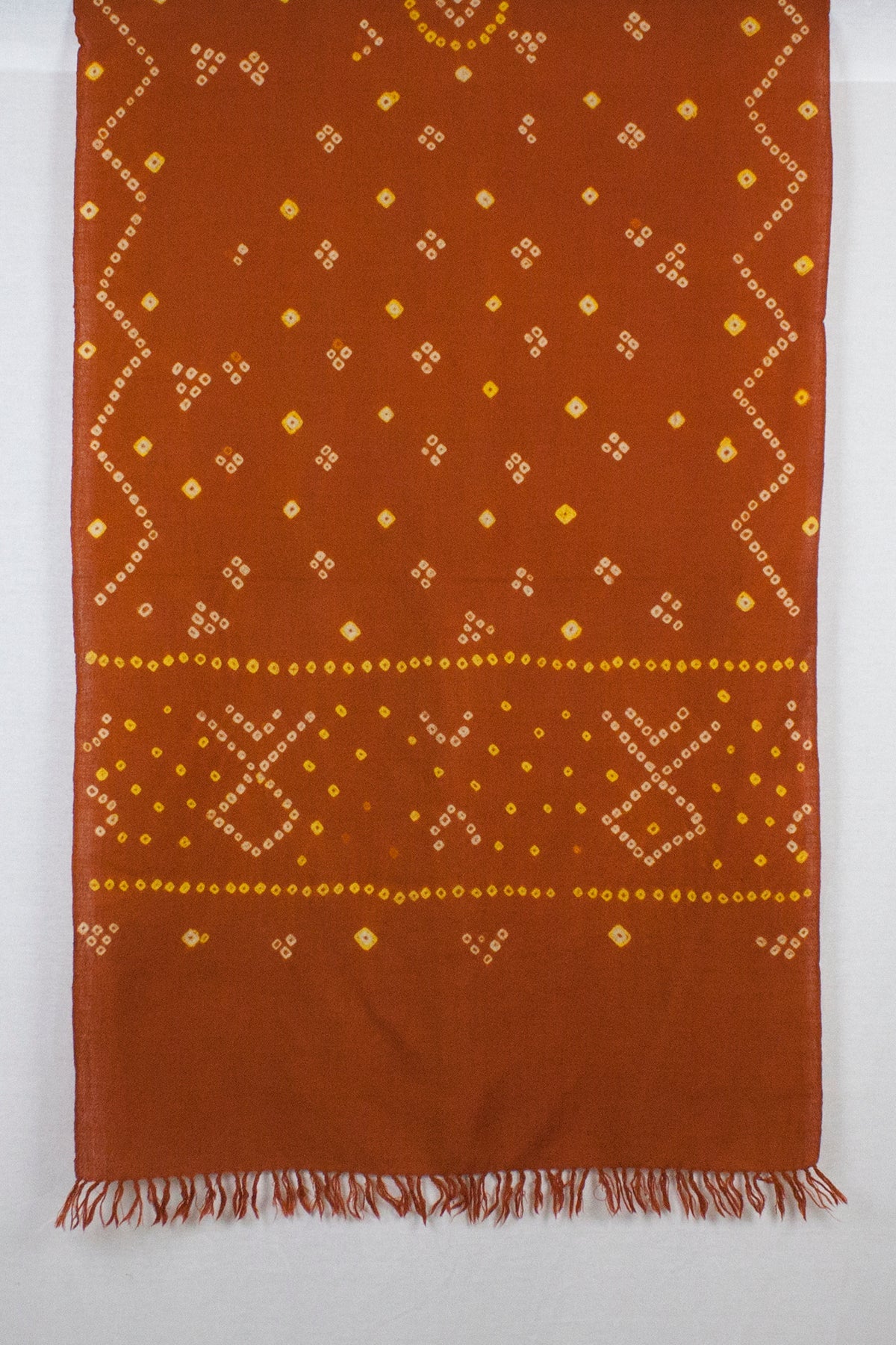 Orange Tie Dye Wool Scarf with Hand Knotted Tassels