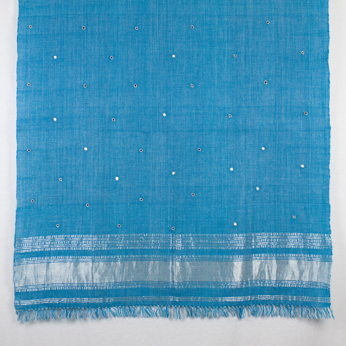 Turquoise Mirror Work Lurex Border Wool Shawl