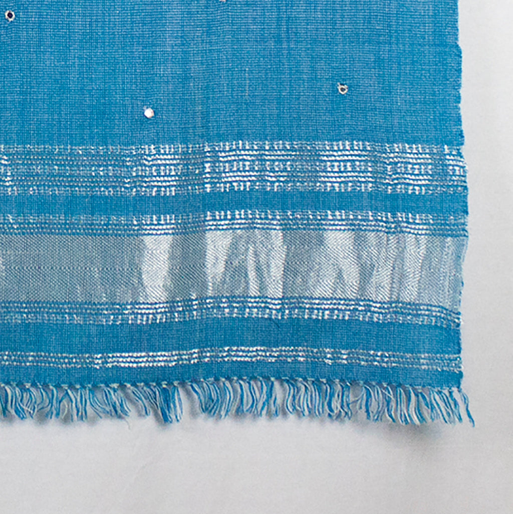 Turquoise Mirror Work Lurex Border Wool Shawl