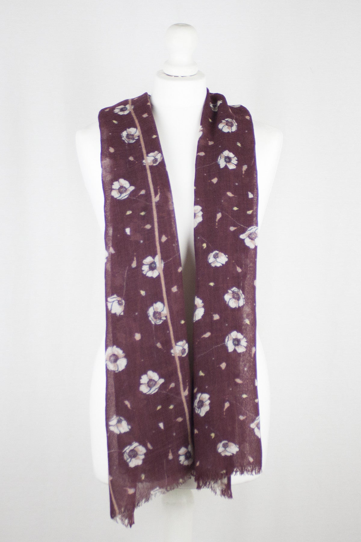Poppy Flower Merino Wool Scarf in Plum