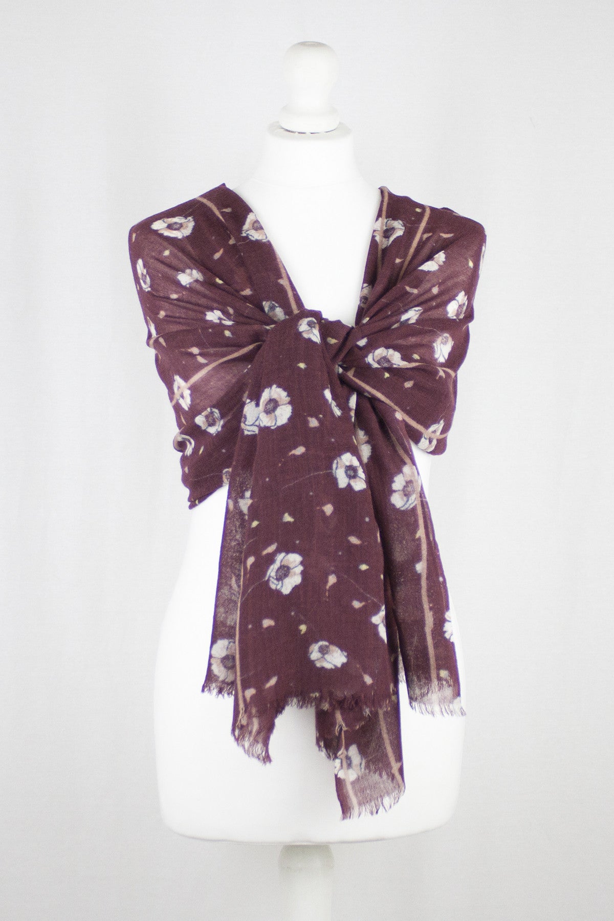 Poppy Flower Merino Wool Scarf in Plum