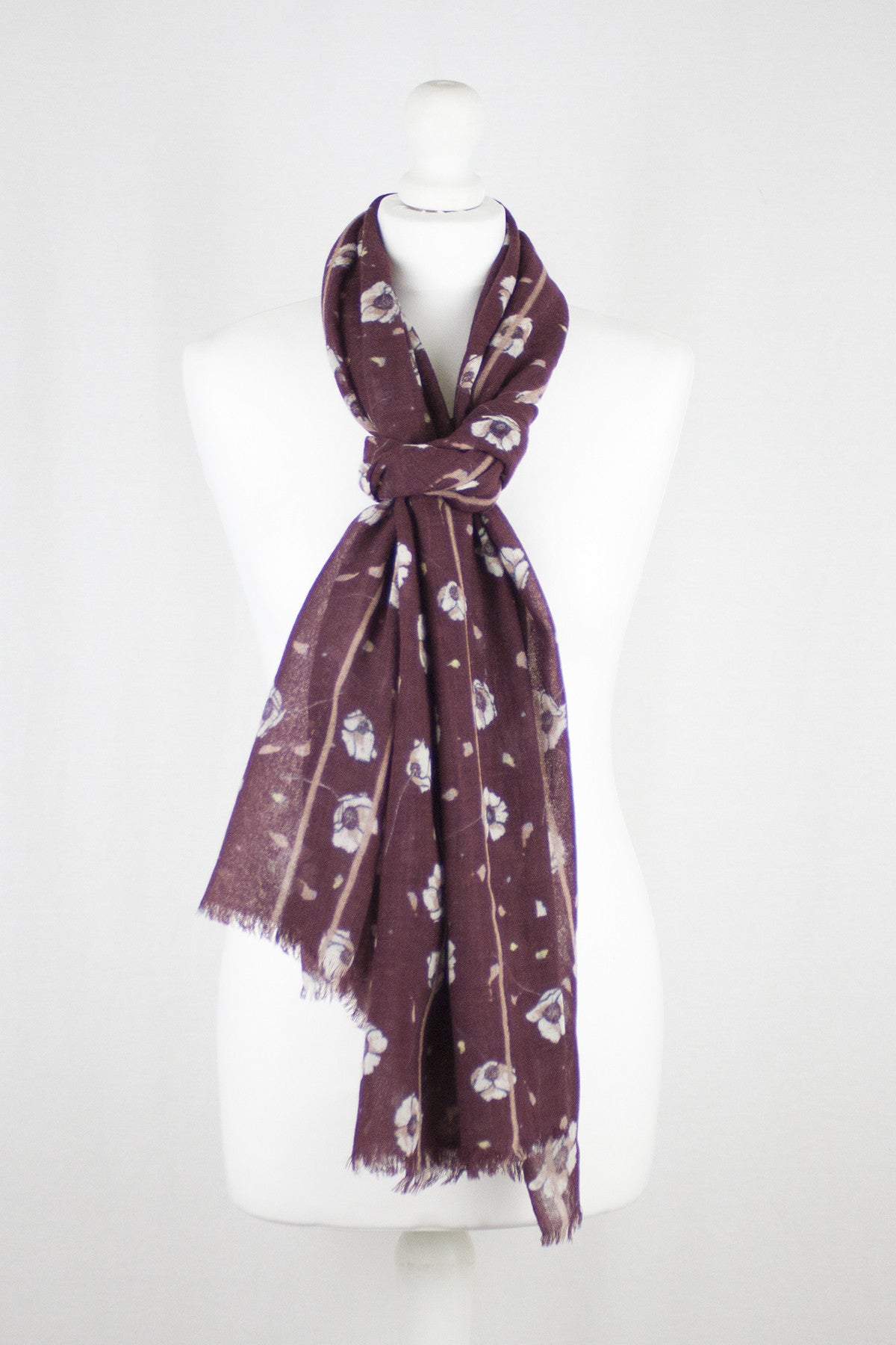 Poppy Flower Merino Wool Scarf in Plum